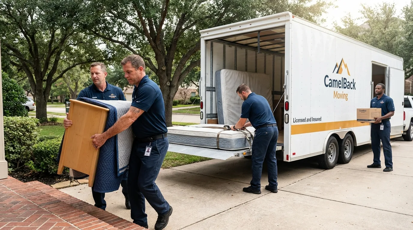Crew loading residential truck for cross-state move from West Sayville, NY