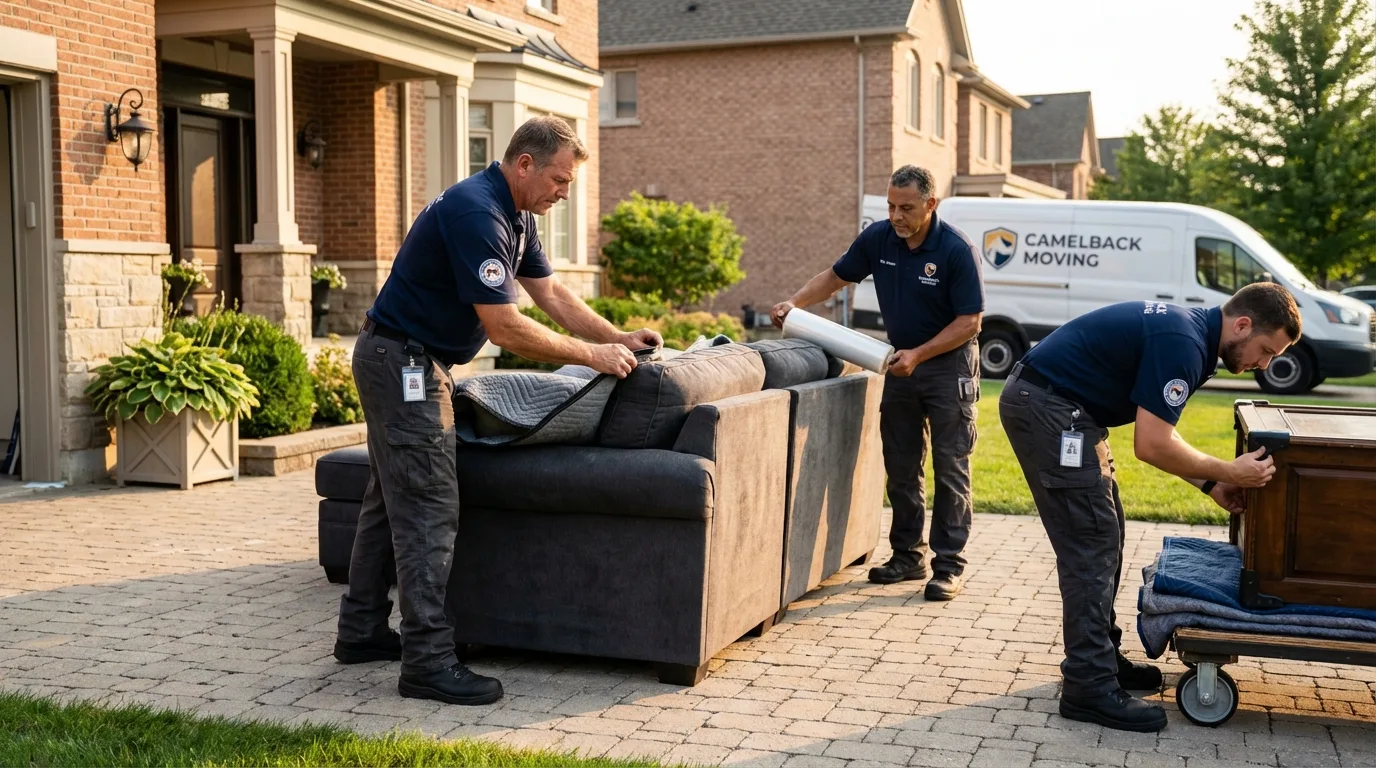 Large estate moving crew wrapping furniture in West Sayville, NY