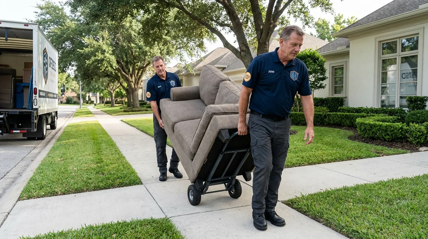 Local residential moving crew loading furniture in West Sayville, NY